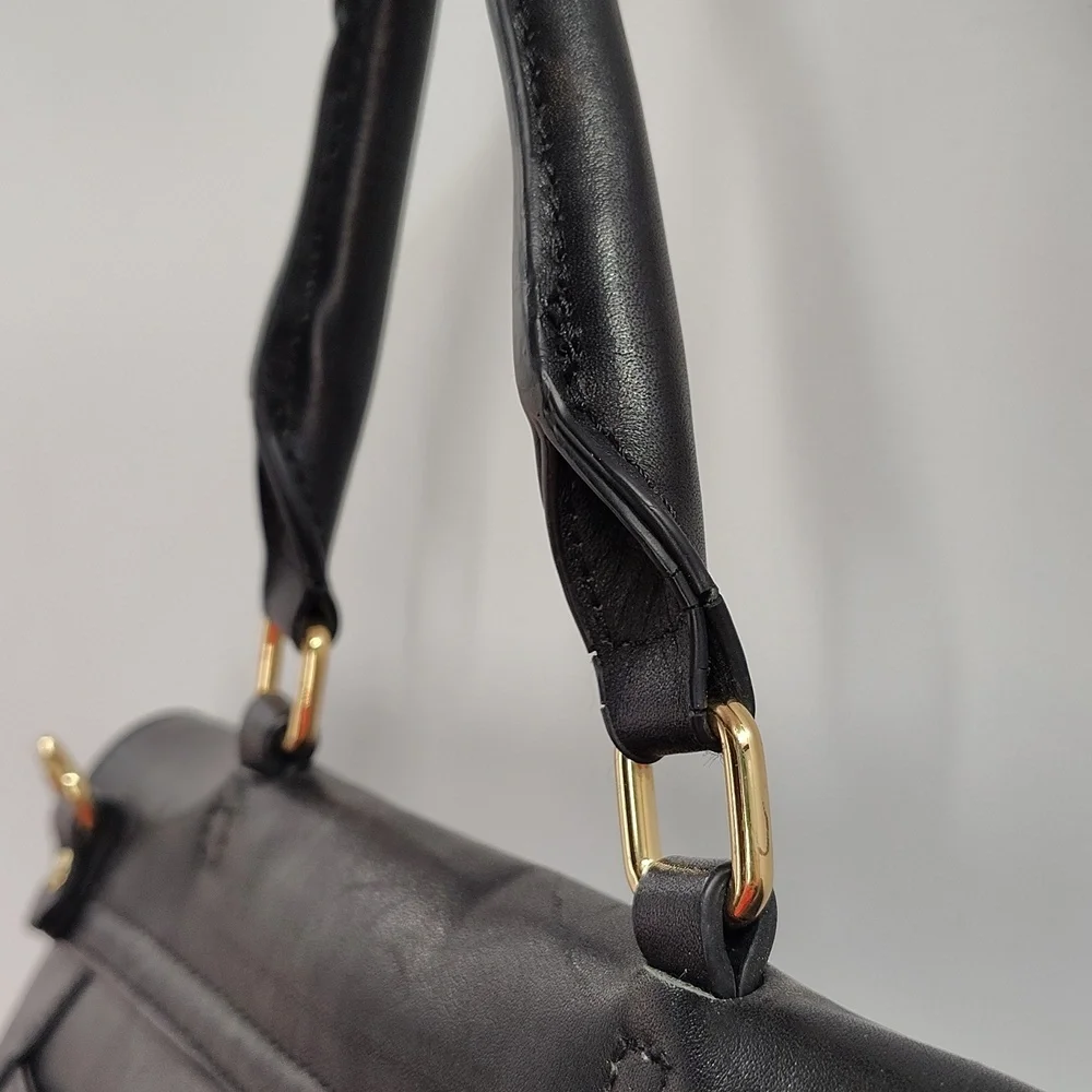 Antonio Melani Black Leather Purse Top Handle Flap Over